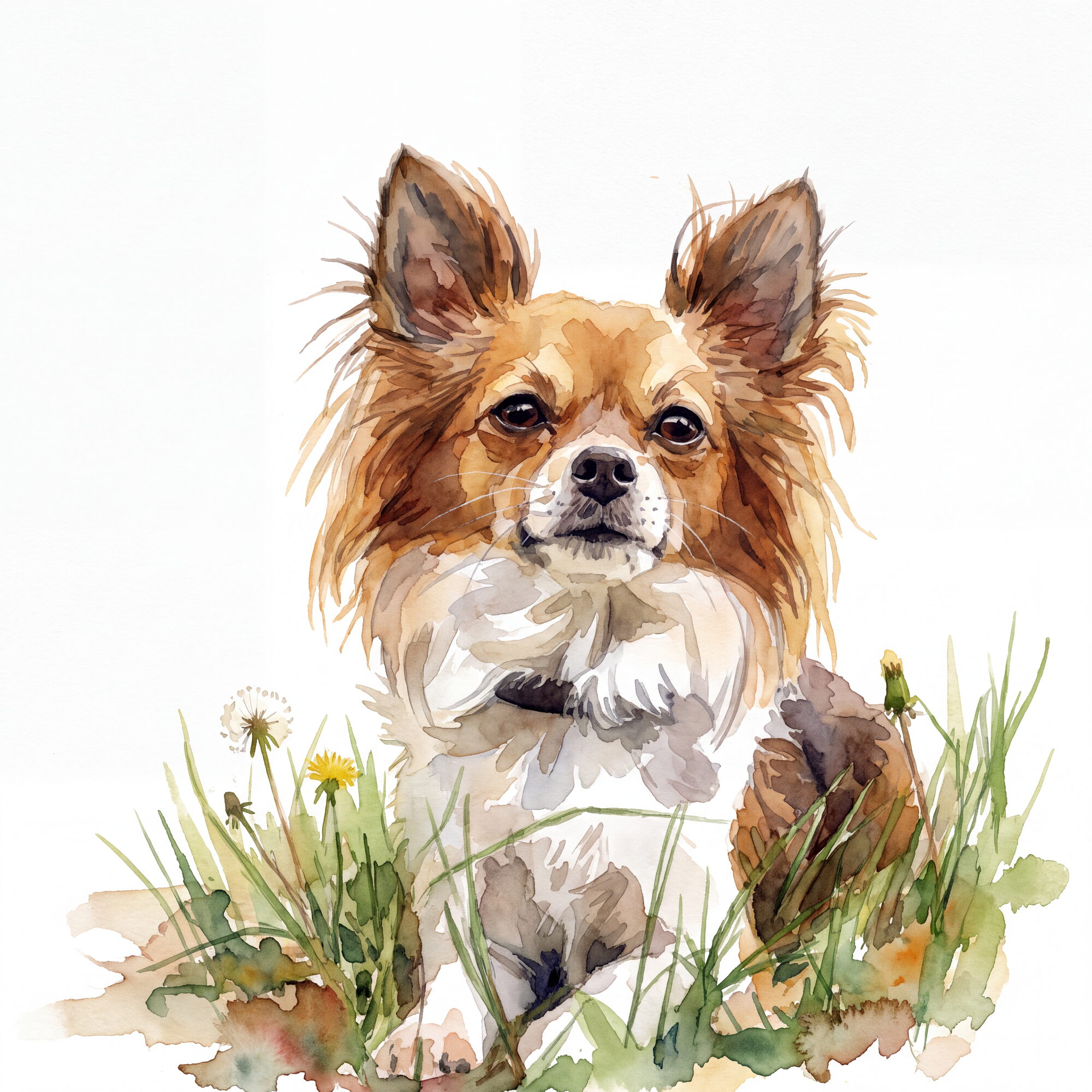 Watercolor portrait of a papillon dog